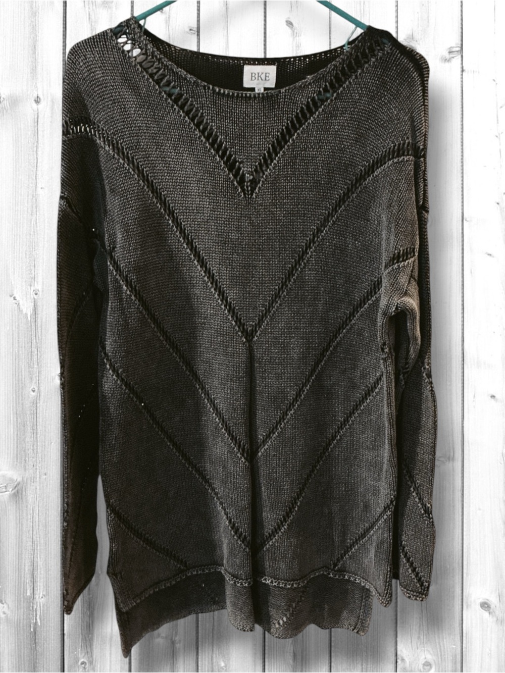 🌷BKE BLACK WASHED OPEN KNIT HI-LOW SWEATER